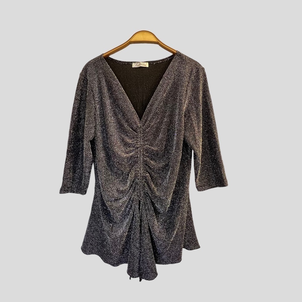Traditional Women’s Metallic Black Blouse Size XL
